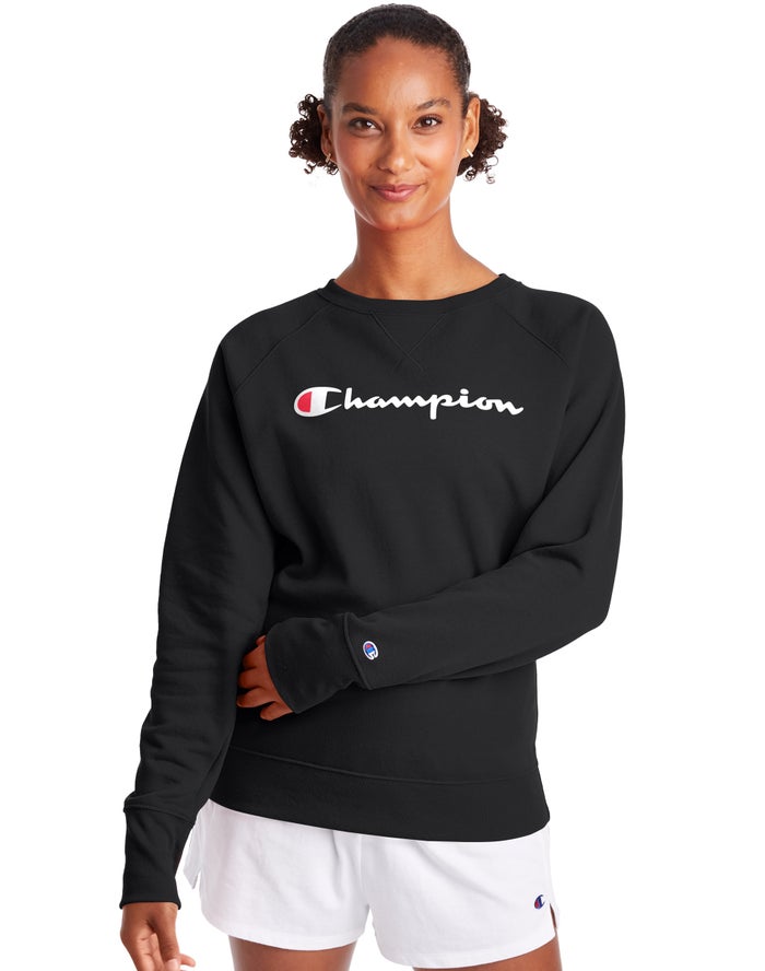 Champion Powerblend Fleece Classic Crew Script Logo Kadın Sweatshirt Siyah ( REFNHK690 )